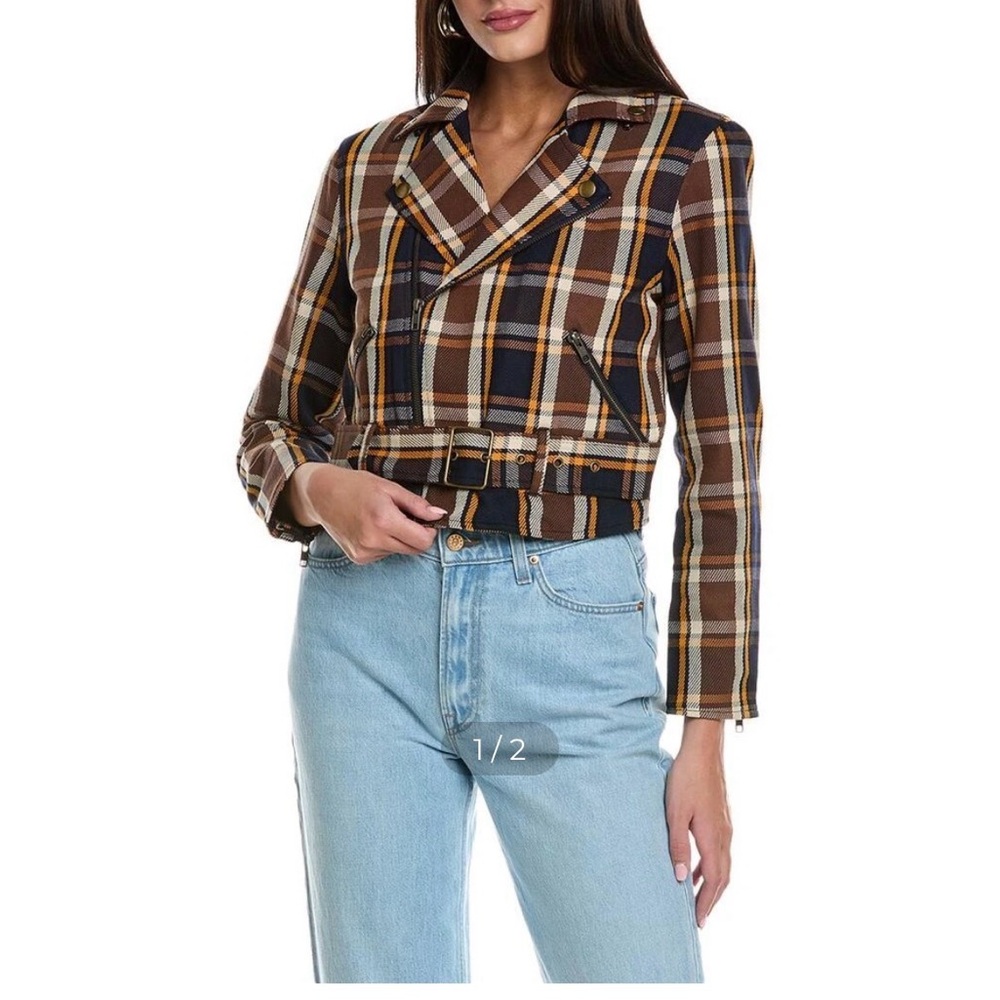 MOTHER Multicolor Plaid Jean Jacket The Moto jacket